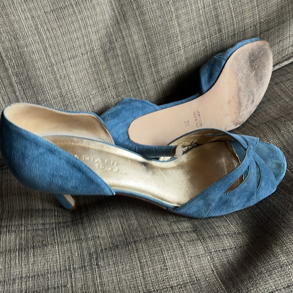 Women’s Italian Suede Blue Sandals - Size 9 Made in Italy Open Toe Heels